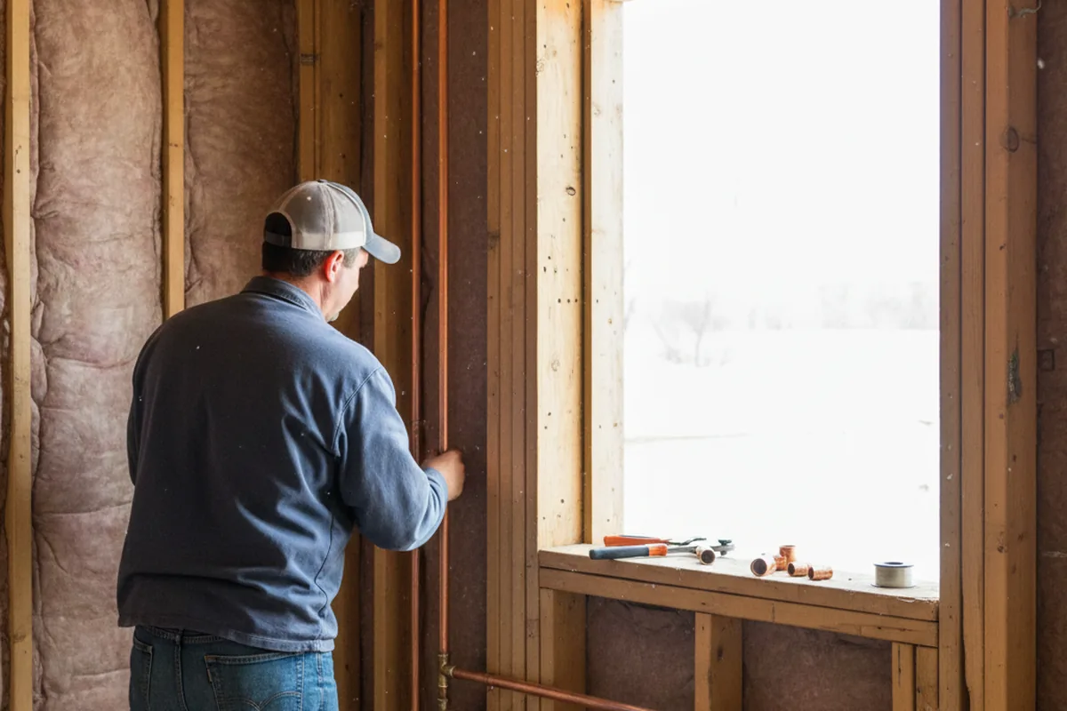 Licensed plumber running new copper supply lines in a Marcellus home